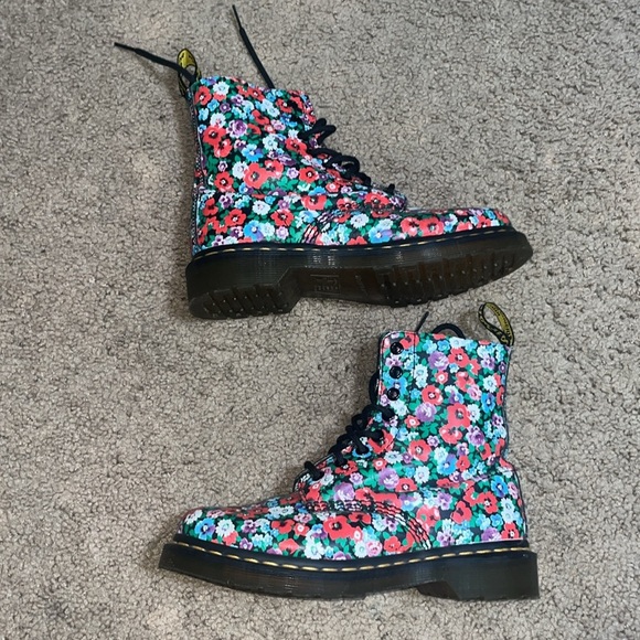 Dr. Martens 1460 Pascal Leather Lace-up Combat‎ Boots Wild Poppy Red Floral 6 - Picture 4 of 9